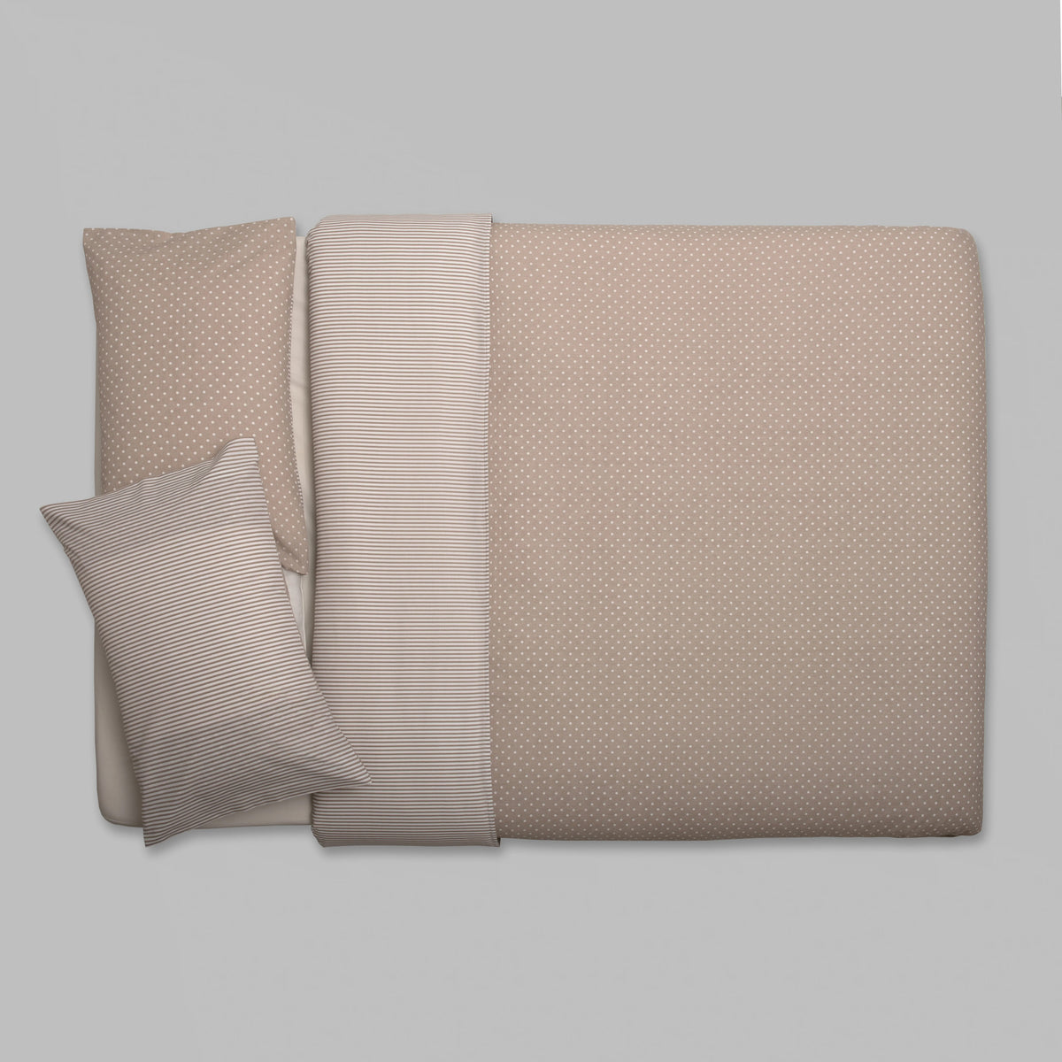 Capa de Edredón Reversível Bolinhas e Riscas Camel e Branco - 709