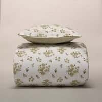 Capa de Edredón Floral Verde Seco e Branco - 820