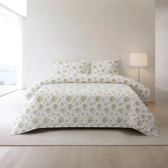 Capa de Edredón Floral Verde Seco e Branco - 820