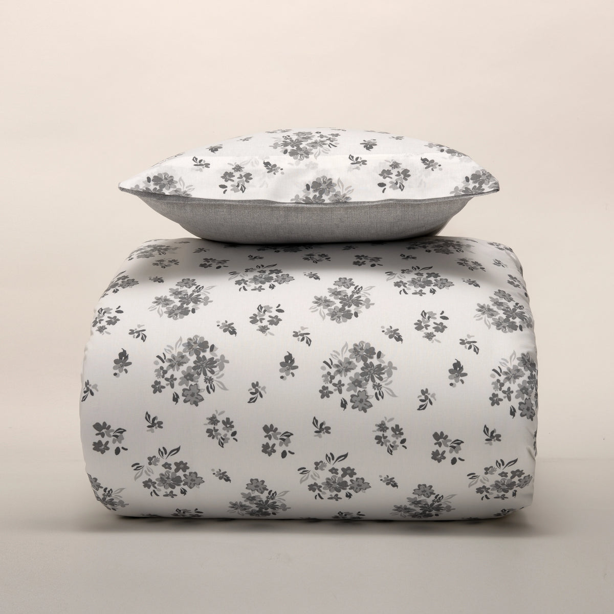 Capa de Edredón Floral Cinzento e Branco - 820