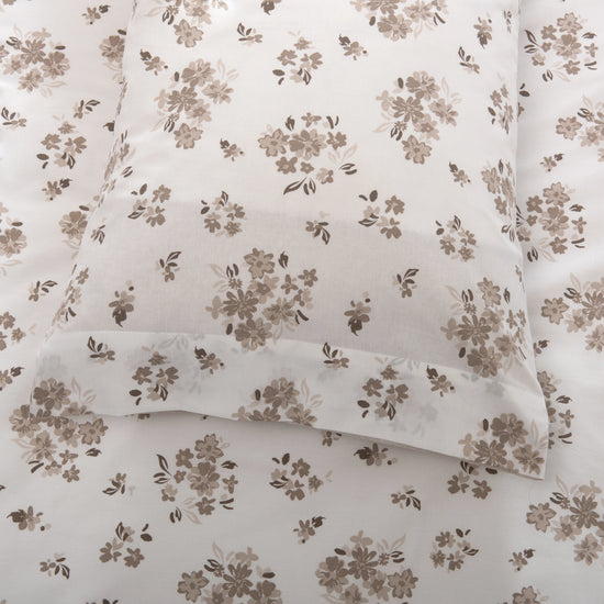 Capa de Edredón Floral Taupe e Branco - 820
