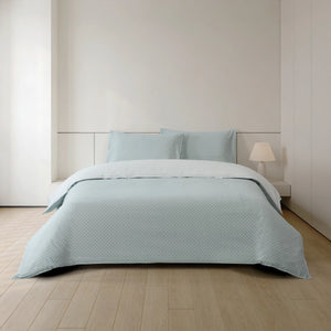 Funda Nórdica Reversible Lunares y Rayas Verde Agua y Blanco - 709 - Cama de 90 cm (Funda de 160 x 220 cm | 1 Almohada de 50 x 70 cm)