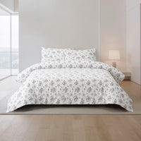 Capa de Edredón Floral Cinzento e Branco - 820