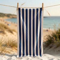 Toalha de Praia Riscas Azul Marinho 100% Algodão com Fios Tintos – Riscas