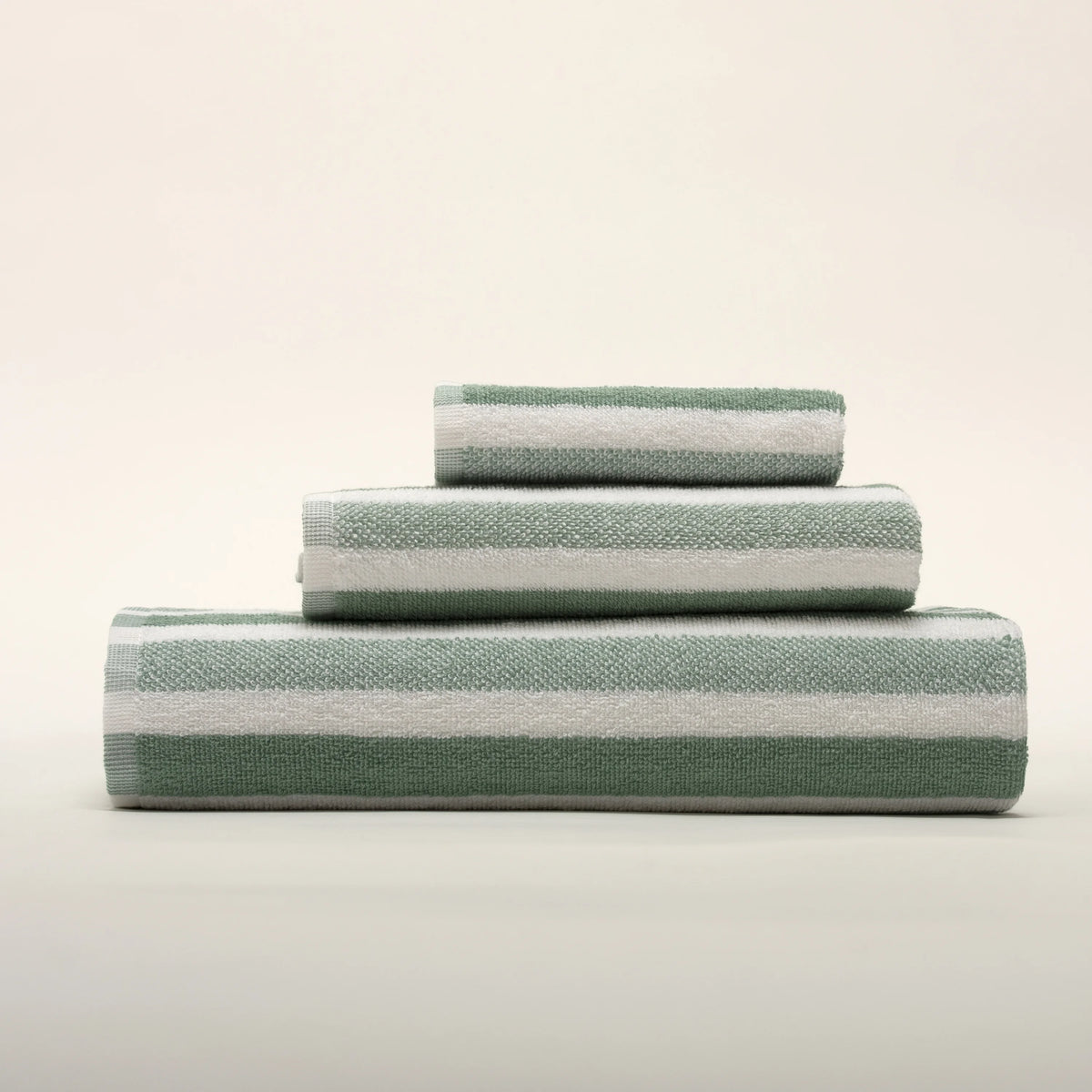 (3 Piezas) Toallas Verde 100% Algodón 450g con Rayas - Iara