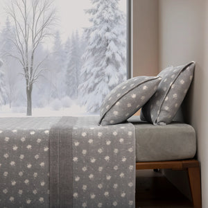 Sábanas de Coralina 290 gr/m² Gris – Flores - Cama 90 | 1 Funda de almohada 50 x 75 cm