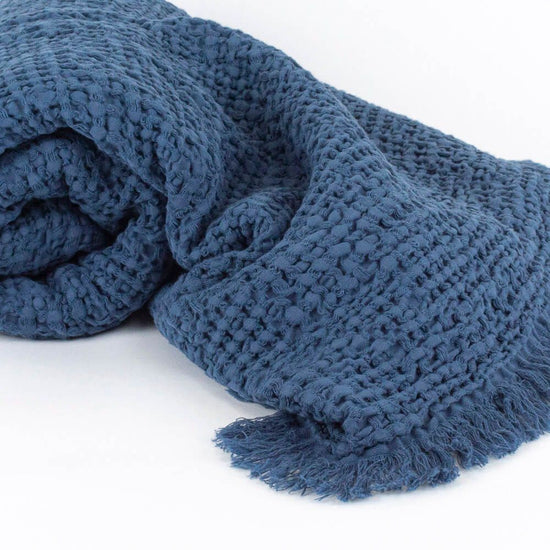 Manta de Algodão Efeito Waffle Azul Tana Marinho