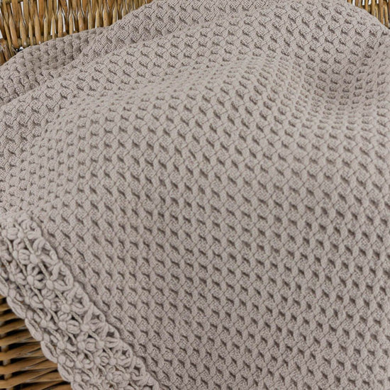 Manta de Algodão com Renda Taupe